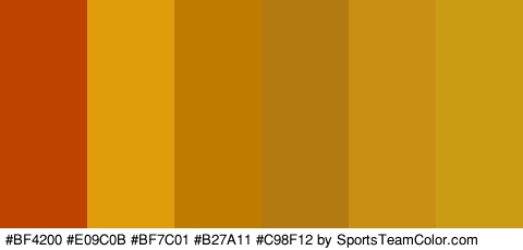 #BF4200 #E09C0B #BF7C01 #B27A11 #C98F12 #CC9B14 Colors