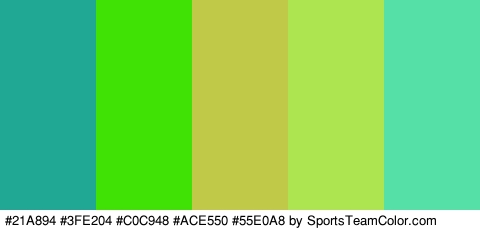 #21A894 #3FE204 #C0C948 #ACE550 #55E0A8 Colors