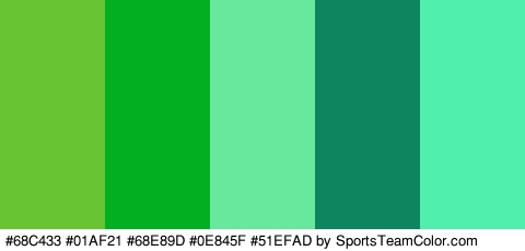 #68C433 #01AF21 #68E89D #0E845F #51EFAD Colors