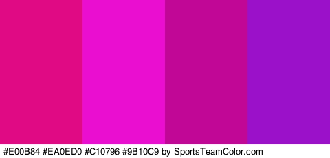 #E00B84 #EA0ED0 #C10796 #9B10C9 Colors