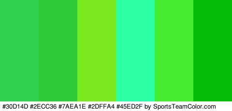 #30D14D #2ECC36 #7AEA1E #2DFFA4 #45ED2F #05BC08 Colors