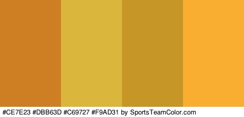 #CE7E23 #DBB63D #C69727 #F9AD31 Colors