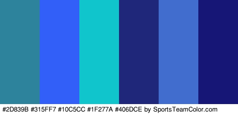 #2D839B #315FF7 #10C5CC #1F277A #406DCE #151675 Colors