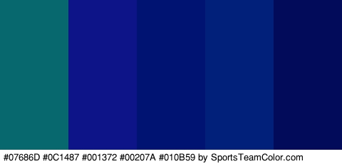 #07686D #0C1487 #001372 #00207A #010B59 Colors