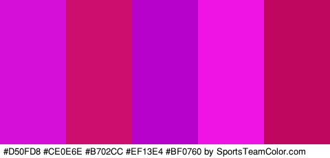 #D50FD8 #CE0E6E #B702CC #EF13E4 #BF0760 Colors