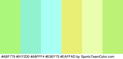 #ABF779 #91F2D0 #A8FFF4 #E9EF75 #EAFFAD #BCF276 Colors