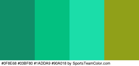 #0F8E68 #03BF80 #1ADDA9 #90A018 Colors