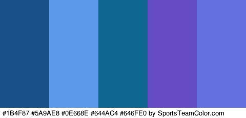 #1B4F87 #5A9AE8 #0E668E #644AC4 #646FE0 Colors