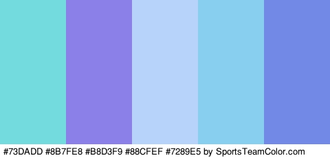 #73DADD #8B7FE8 #B8D3F9 #88CFEF #7289E5 Colors