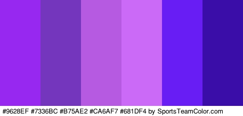 #9628EF #7336BC #B75AE2 #CA6AF7 #681DF4 #3B0DA8 Colors