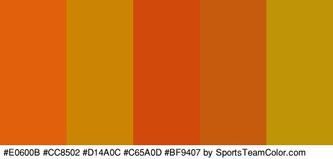 #E0600B #CC8502 #D14A0C #C65A0D #BF9407 Colors