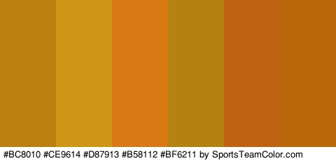 #BC8010 #CE9614 #D87913 #B58112 #BF6211 #BA6709 Colors