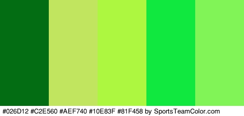 #026D12 #C2E560 #AEF740 #10E83F #81F458 Colors