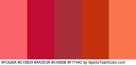 #FC626A #C10B33 #AA2E3A #C4300B #F7744C Colors