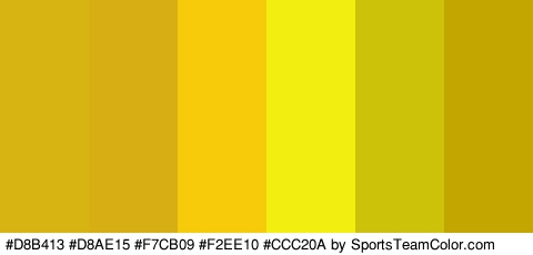 #D8B413 #D8AE15 #F7CB09 #F2EE10 #CCC20A #C4A600 Colors