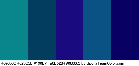 #09858C #023C5E #190B7F #0B5284 #080063 Colors