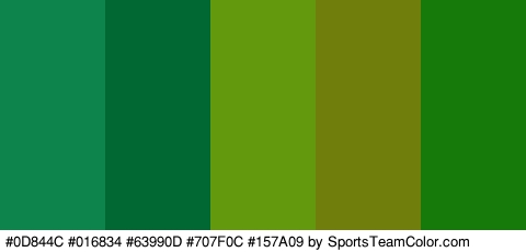 #0D844C #016834 #63990D #707F0C #157A09 Colors