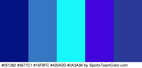 #051382 #3677C1 #16F8FC #4204DD #2A3A96 Colors