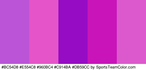 #BC54D8 #E554C8 #960BC4 #C914BA #DB59CC Colors