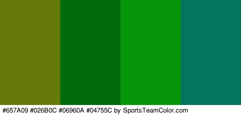 #657A09 #026B0C #06960A #04755C Colors