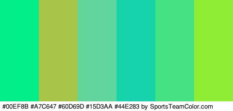 #00EF8B #A7C647 #60D69D #15D3AA #44E283 #90ED34 Colors