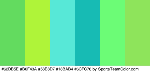 #62DB5E #B0F43A #58E8D7 #18BAB4 #6CFC76 #8EE55B Colors