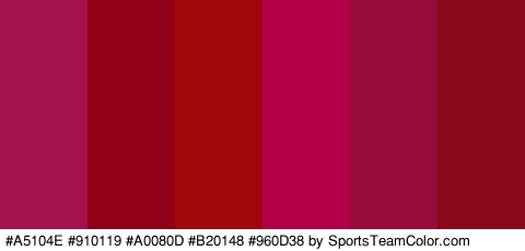 #A5104E #910119 #A0080D #B20148 #960D38 #89081B Colors