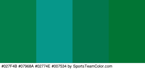 #027F4B #07968A #02774E #007534 Colors