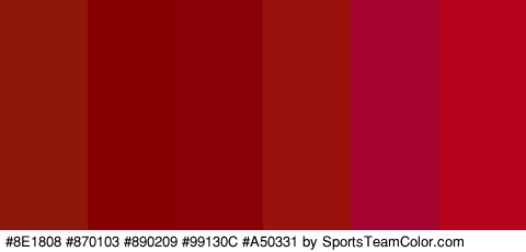 #8E1808 #870103 #890209 #99130C #A50331 #B5031E Colors