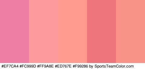 #EF7CA4 #FC999D #FF9A8E #ED767E #F99286 Colors