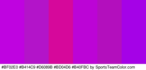 #BF02E0 #B414C9 #D6089B #BD04D6 #B40FBC #A602E8 Colors