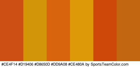 #CE4F14 #D19406 #D8650D #DD9A08 #CE480A #C16611 Colors