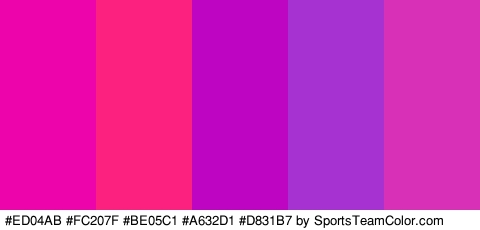 #ED04AB #FC207F #BE05C1 #A632D1 #D831B7 Colors