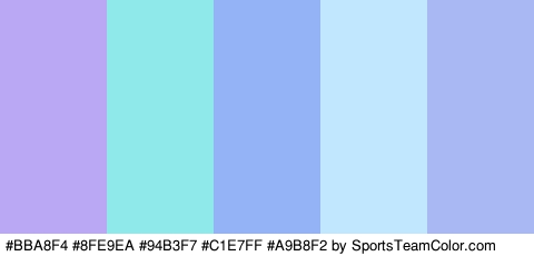 #BBA8F4 #8FE9EA #94B3F7 #C1E7FF #A9B8F2 Colors