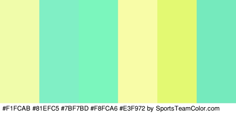 #F1FCAB #81EFC5 #7BF7BD #F8FCA6 #E3F972 #75EABD Colors