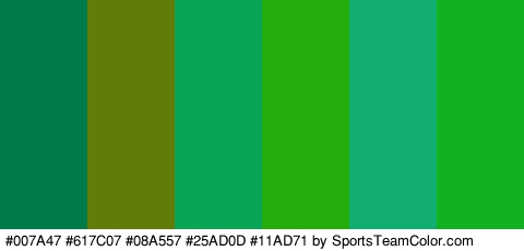 #007A47 #617C07 #08A557 #25AD0D #11AD71 #11B221 Colors