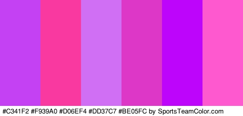 #C341F2 #F939A0 #D06EF4 #DD37C7 #BE05FC #FF59D0 Colors