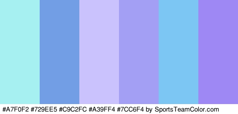 #A7F0F2 #729EE5 #C9C2FC #A39FF4 #7CC6F4 #9E89F4 Colors