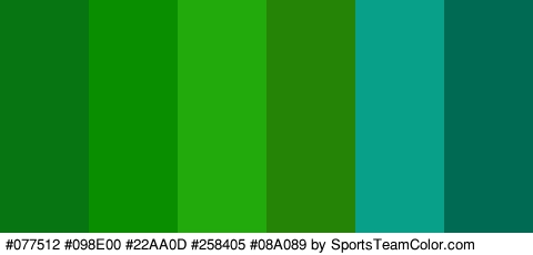 #077512 #098E00 #22AA0D #258405 #08A089 #006B52 Colors