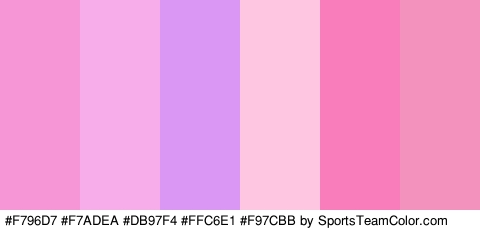 #F796D7 #F7ADEA #DB97F4 #FFC6E1 #F97CBB #F492BE Colors