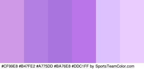 #CF99E8 #B47FE2 #A775DD #BA76E8 #DDC1FF #EBCCFF Colors