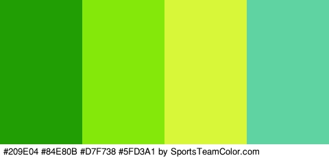 #209E04 #84E80B #D7F738 #5FD3A1 Colors