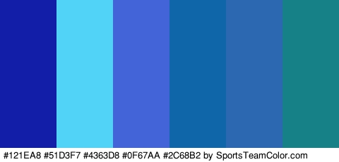 #121EA8 #51D3F7 #4363D8 #0F67AA #2C68B2 #168187 Colors