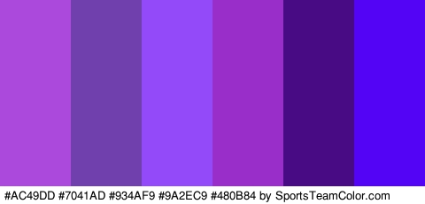 #AC49DD #7041AD #934AF9 #9A2EC9 #480B84 #5404F4 Colors