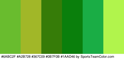 #6ABC2F #A2B728 #367C09 #0B7F0B #1AAD46 #B1F44B Colors