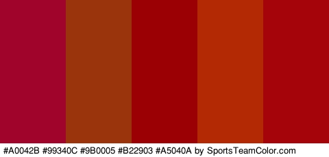 #A0042B #99340C #9B0005 #B22903 #A5040A Colors