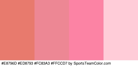 #E8796D #ED8793 #FC83A3 #FFCCD7 Colors