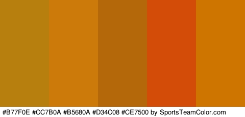 #B77F0E #CC7B0A #B5680A #D34C08 #CE7500 Colors