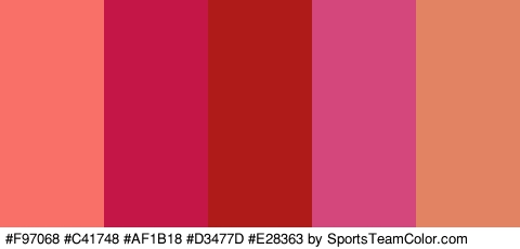 #F97068 #C41748 #AF1B18 #D3477D #E28363 Colors