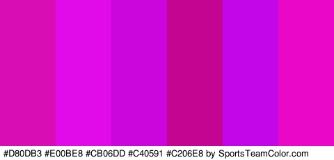 #D80DB3 #E00BE8 #CB06DD #C40591 #C206E8 #EA07C8 Colors